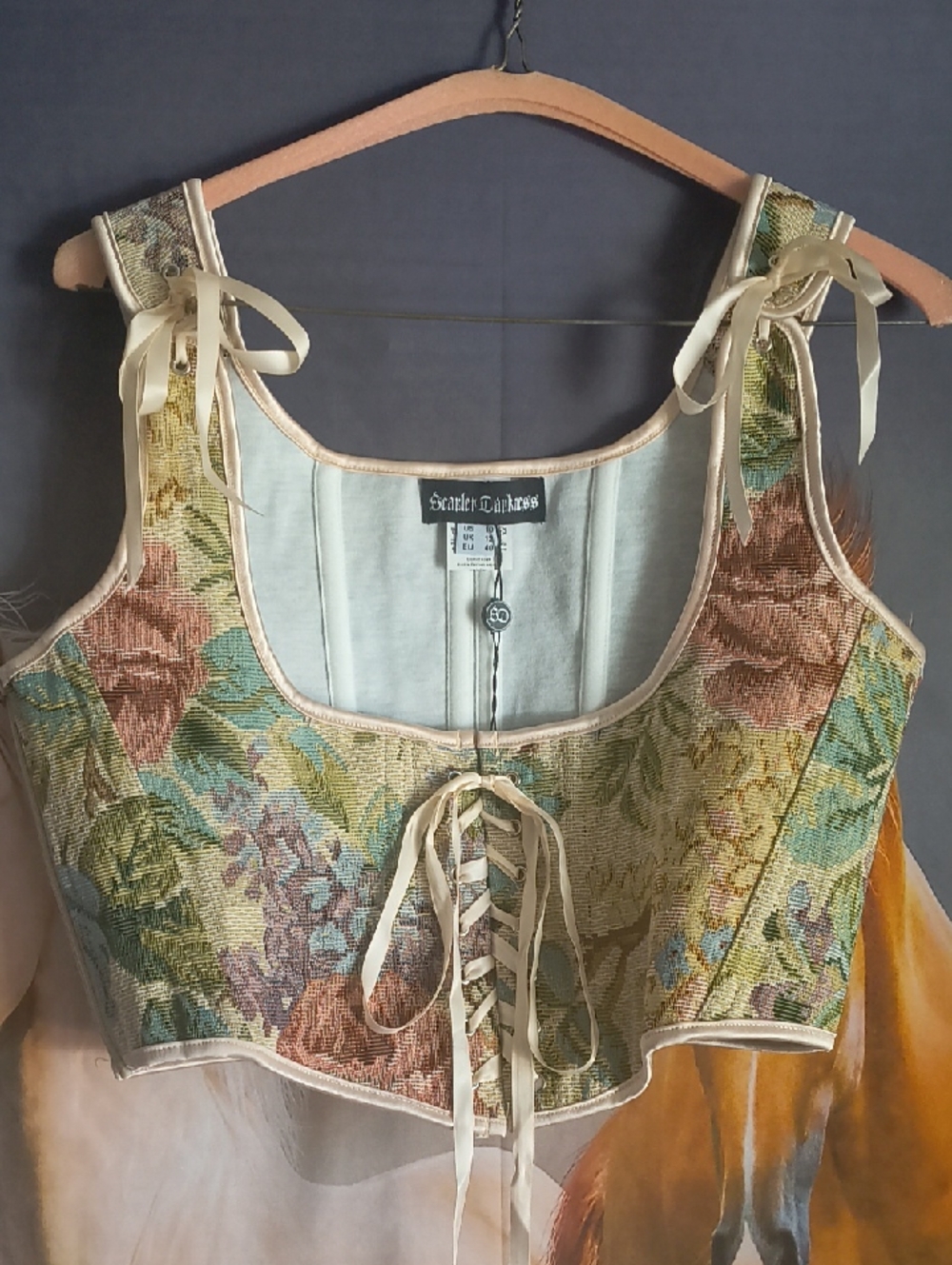 Scarlett Boutique Floral Tapestry Lace-Up Cropped Camisole